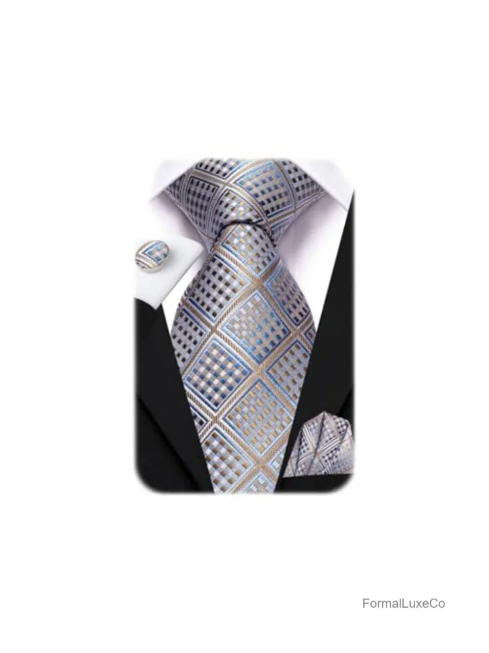 Men's Paisley Floral Silk Tie Set with Pocket Square and Cufflinks Wedding